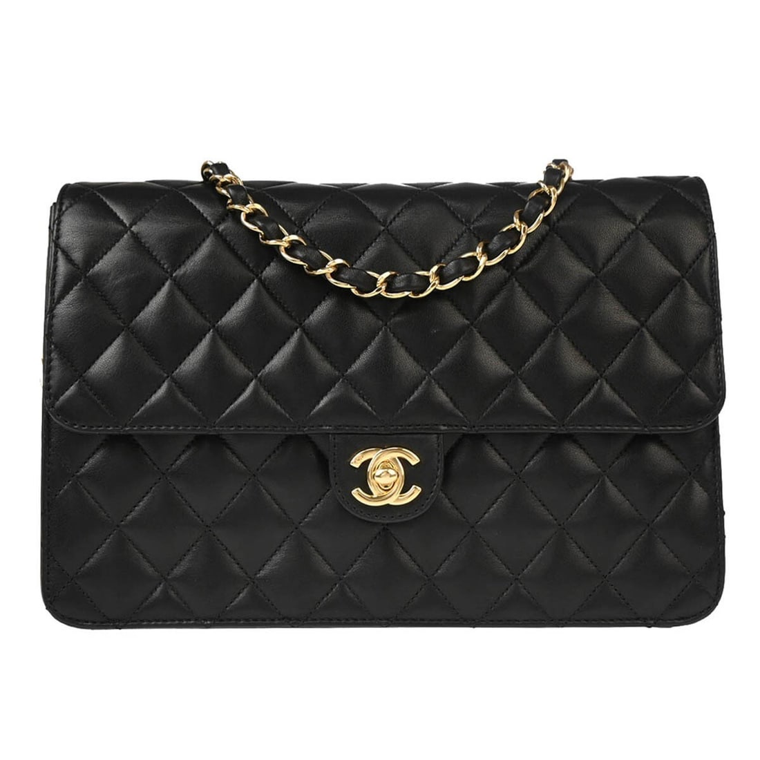 Chanel Black Lambskin Medium Half Flap Shoulder Bag Turnlock: Chanel Black Lambskin Medium Half Flap Shoulder Bag Turnlock This Chanel Black Lambskin Turnlock Medium Half Flap Shoulder Bag is a timeless accessory perfect for casual occasions. The bag features a 