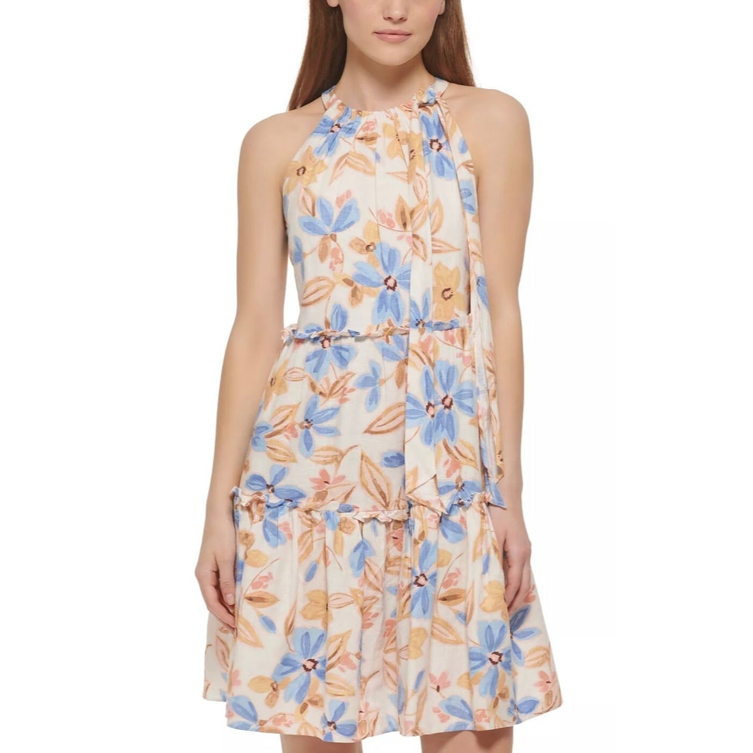 Vince Camuto Petite Mini Floral Halter Dress Size 12: Vince Camuto Petite Mini Floral Halter Dress Size 12 Elevate your wardrobe with this Vince Camuto Petite Mini Printed Halter Dress, perfect for your next garden party. This charming dress features a v
