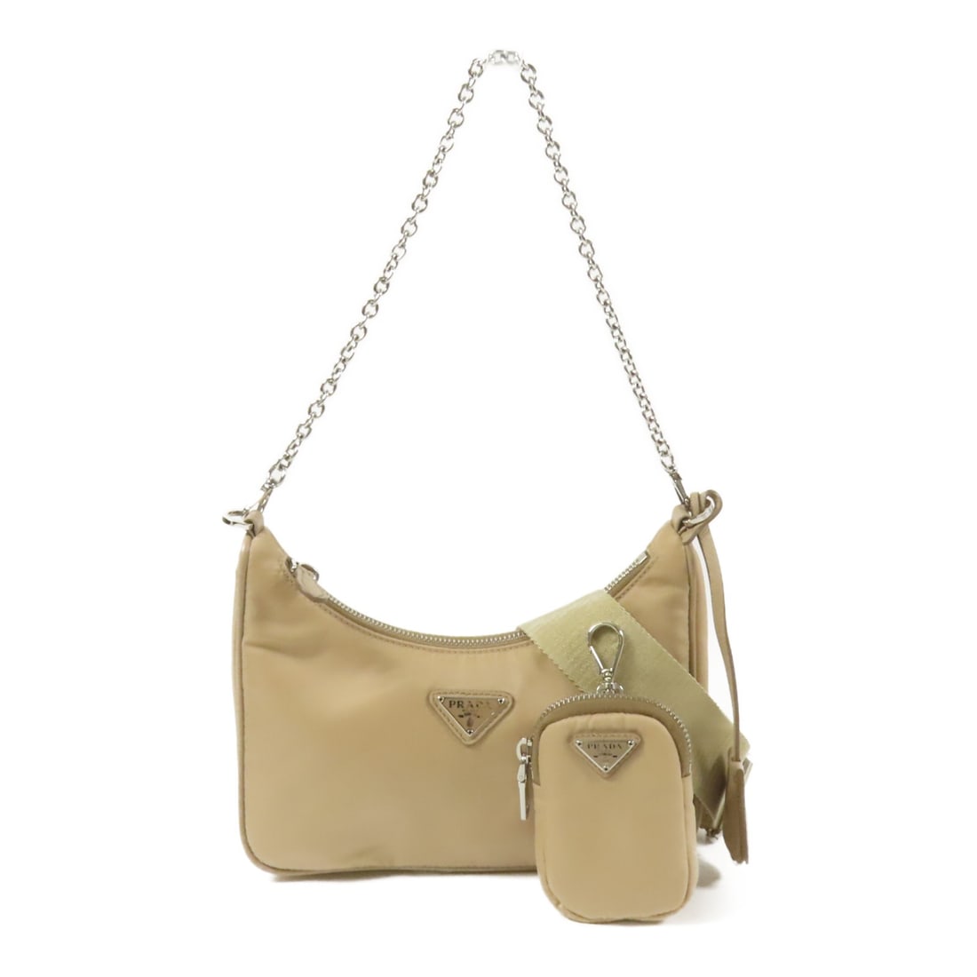 PRADA Re-Edition 2005 2way Shoulder Bag Nylon Beige Made in Italy: PRADA Re-Edition 2005 2way Shoulder Bag Nylon Beige Made in Italy This PRADA Re-Edition 2005 2-way Shoulder Bag is crafted from high-quality nylon in a sophisticated beige color. With a compact yet
