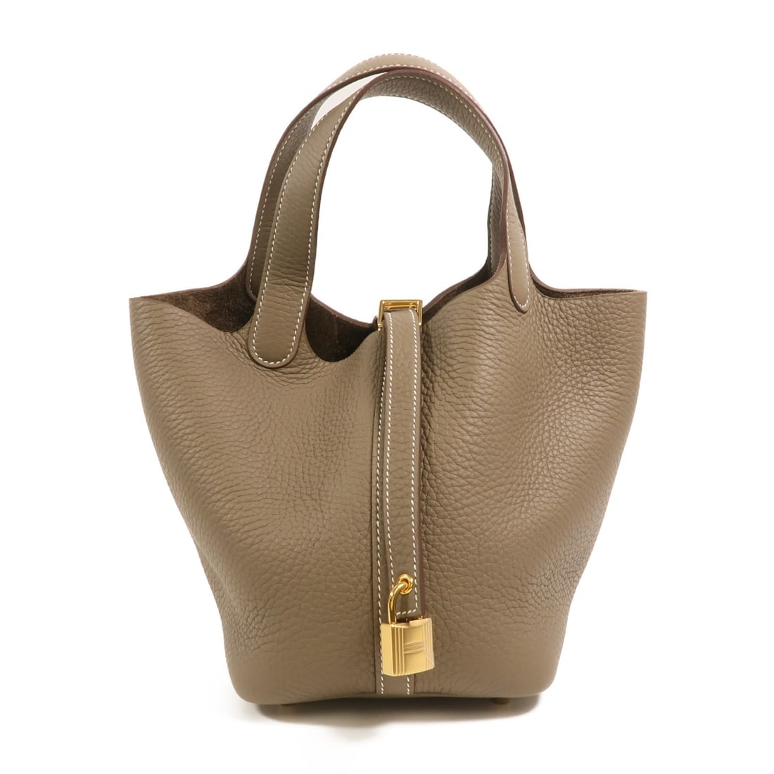 Hermes Picotin PM Etoupe Taurillon Clemence Leather Tote Bag GHW: Hermes Picotin PM Etoupe Taurillon Clemence Leather Tote Bag GHW This Hermes Picotin PM tote bag is crafted from Taurillon Clemence calfskin leather in a sophisticated gray shade. Designed for women, 