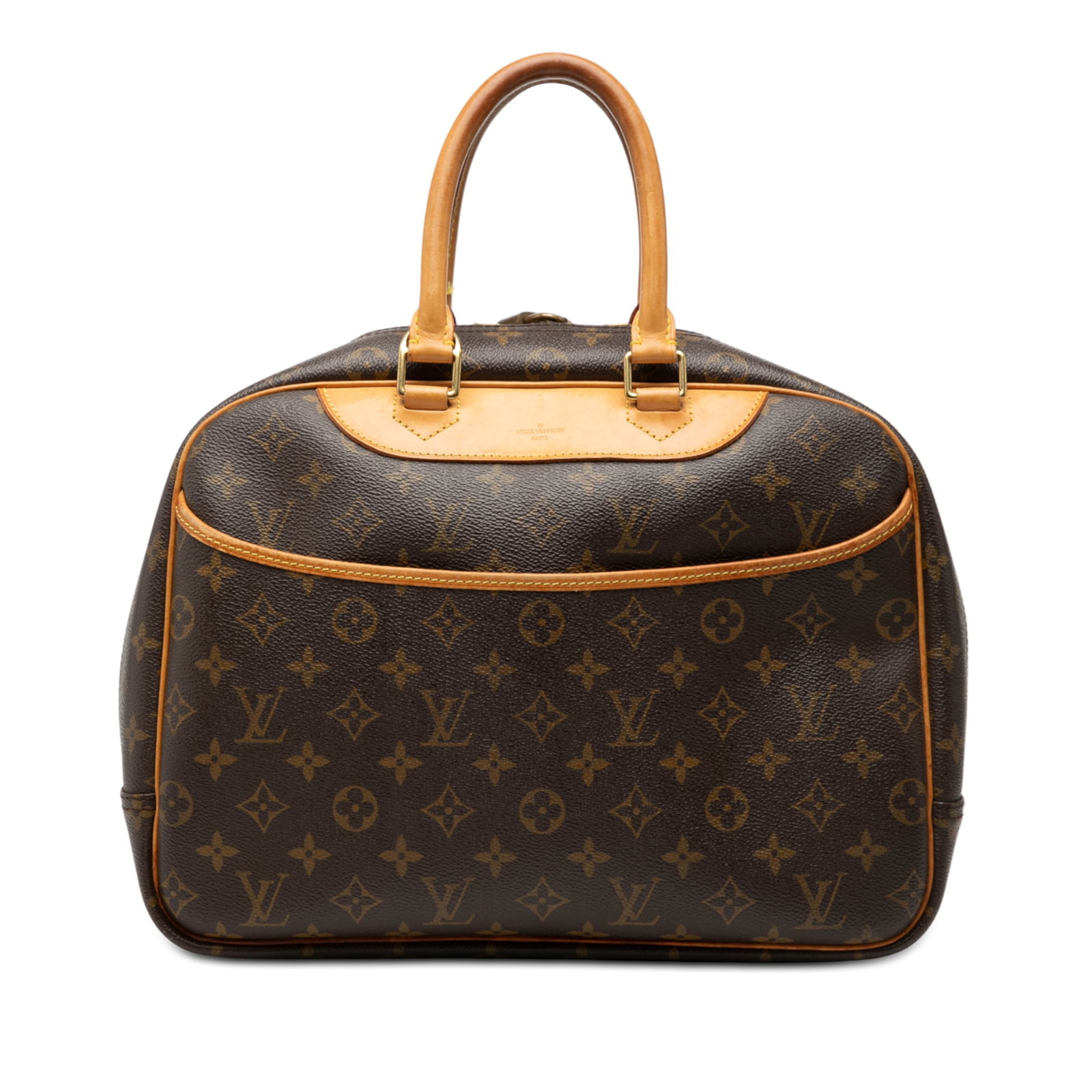 Louis Vuitton Deauville Brown Monogram Canvas Satchel with Leather Trim: Louis Vuitton Deauville Brown Monogram Canvas Satchel with Leather Trim The Louis Vuitton Monogram Deauville is crafted from the brand's signature monogram canvas with vachetta leather trim and rolled