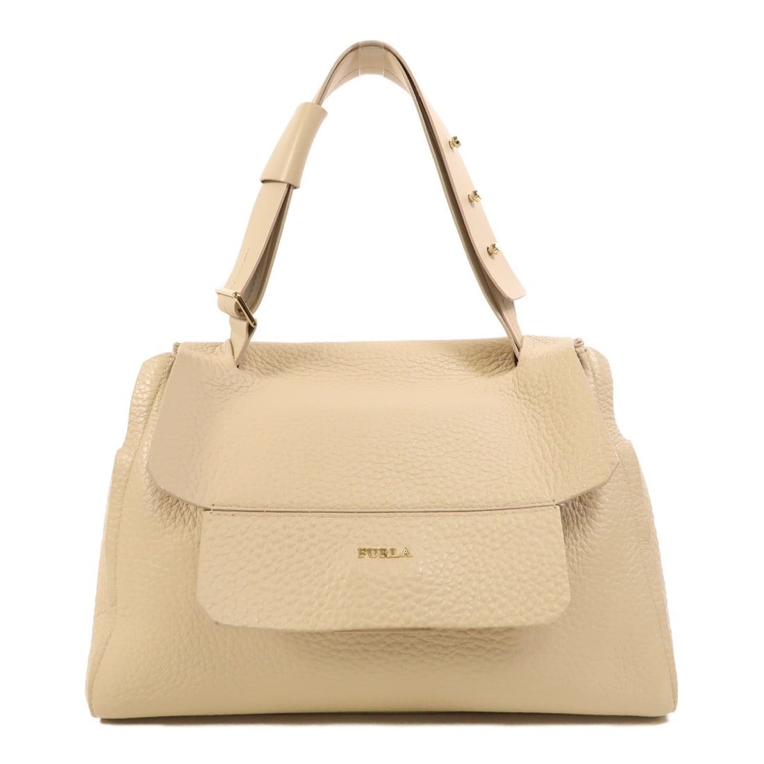 Furla Capriccio Medium Beige Calfskin Leather Shoulder Bag with Gold Hardware: Furla Capriccio Medium Beige Calfskin Leather Shoulder Bag with Gold Hardware This is a Furla Capriccio Medium shoulder bag crafted from beige calfskin leather. The bag features gold-tone hardware and
