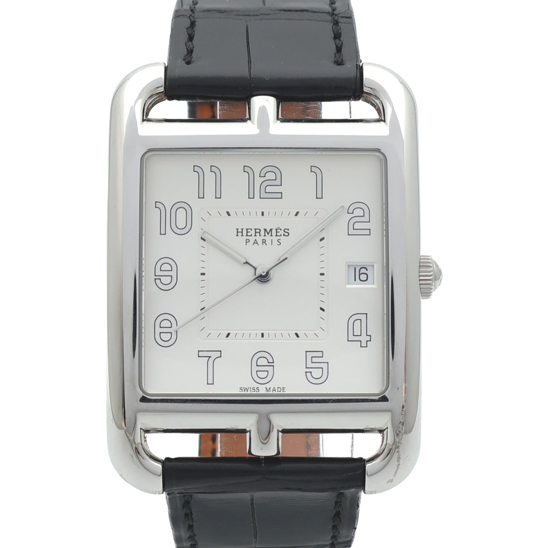 Stainless Steel Hermes Cape Cod Large Quartz Wristwatch White Dial: Stainless Steel Hermes Cape Cod Large Quartz Wristwatch White Dial This Hermes Cape Cod Large Model CC1.810 is a sophisticated wristwatch featuring a stainless steel case and band. It is powered by a 