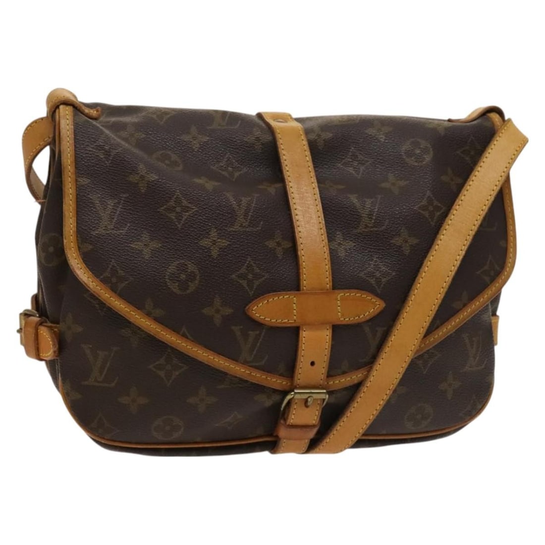 Louis Vuitton Monogram Canvas Saumur 30 Shoulder Bag Brown: Louis Vuitton Monogram Canvas Saumur 30 Shoulder Bag Brown This pre-owned Louis Vuitton Saumur 30 shoulder handbag features the classic monogram canvas in brown, designed for female use. It shows typi