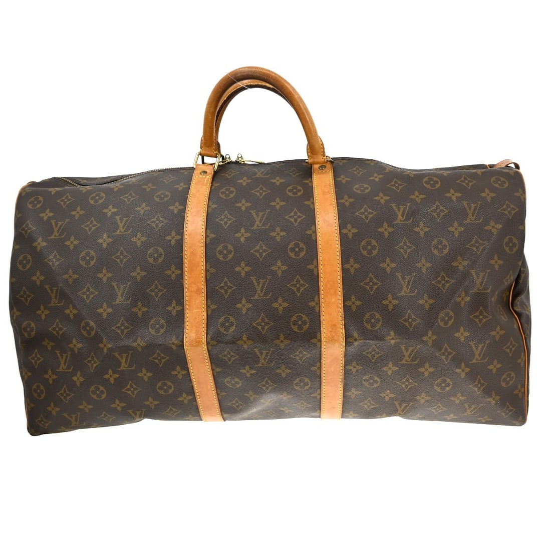 Louis Vuitton Keepall 60 Monogram Canvas Extra Large Travel Duffle Bag: Louis Vuitton Keepall 60 Monogram Canvas Extra Large Travel Duffle Bag This Louis Vuitton Keepall 60 travel handbag features the iconic monogram canvas with leather trim and double beige leather handl