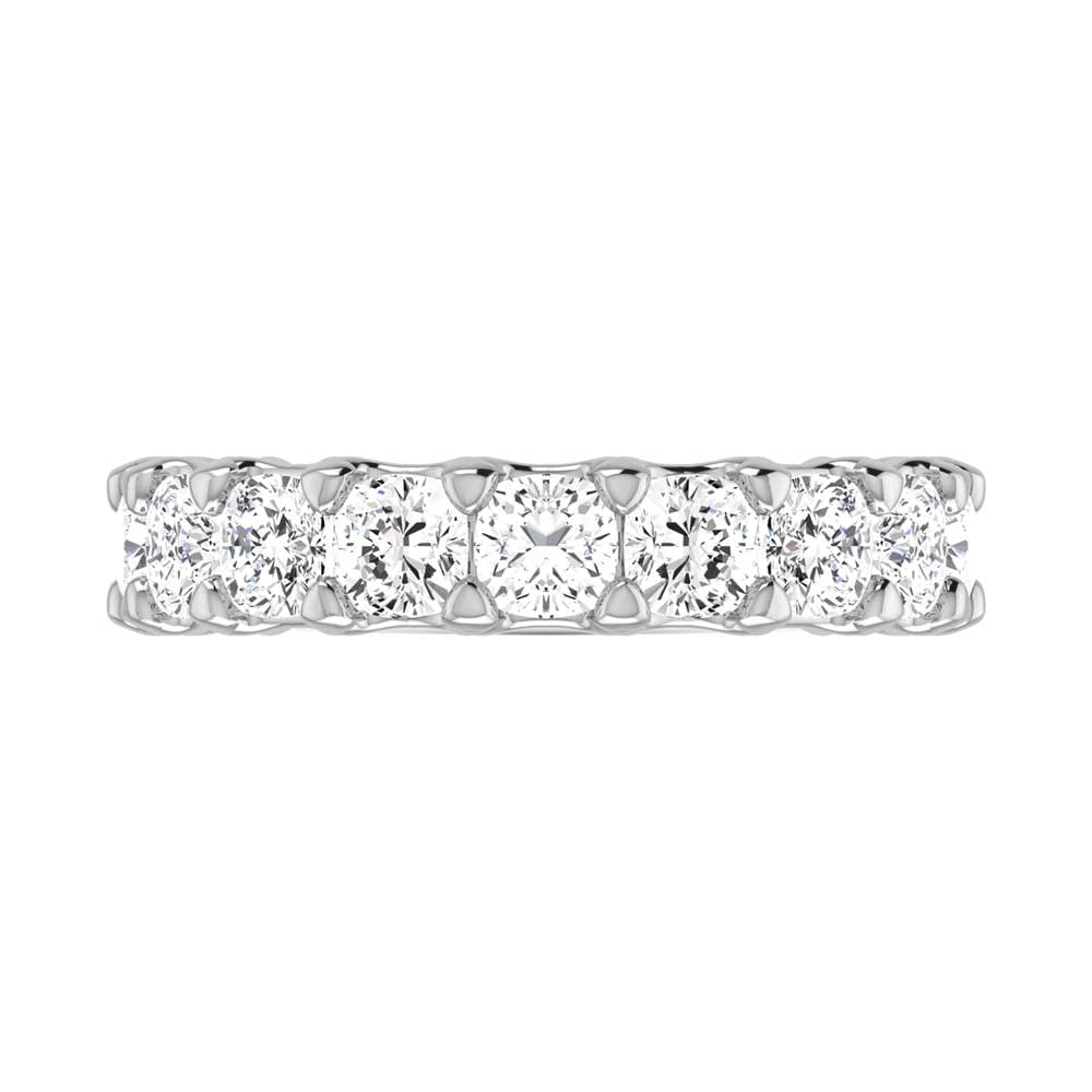 14K White Gold 3 3/4 CT Tw. Cushion Shape Lab Grown Diamond Three Forth Eternity Band: 14K White Gold 3 3/4 CT Tw. Cushion Shape Lab Grown Diamond Three Forth Eternity Band 14k White Gold Stone Color: F Stone Clarity: Vs Each ring is presented in standard size 6.5. Complimentary resizin