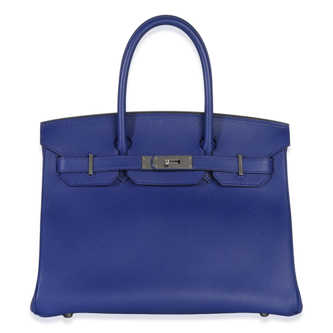 Hermes Birkin 30 Epsom Leather Blue Electric Silver Hardware Handbag with Dustbag: Hermes Birkin 30 Epsom Leather Blue Electric Silver Hardware Handbag with Dustbag This Hermes Birkin 30 is crafted from blue Epsom leather with a matching leather interior and features silver-tone har
