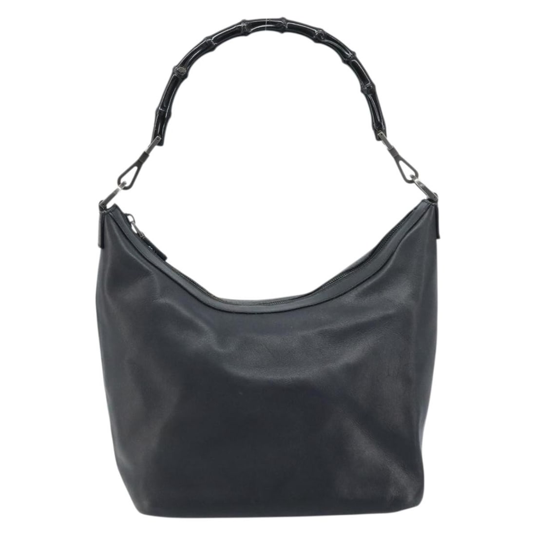 Black Leather Vintage Bamboo Hobo Bag by Gucci Italy 23cm: Black Leather Vintage Bamboo Hobo Bag by Gucci Italy 23cm This Gucci Vintage Bamboo Hobo bag is crafted from black leather and features the iconic bamboo handle. Designed for women, it showcases Itali