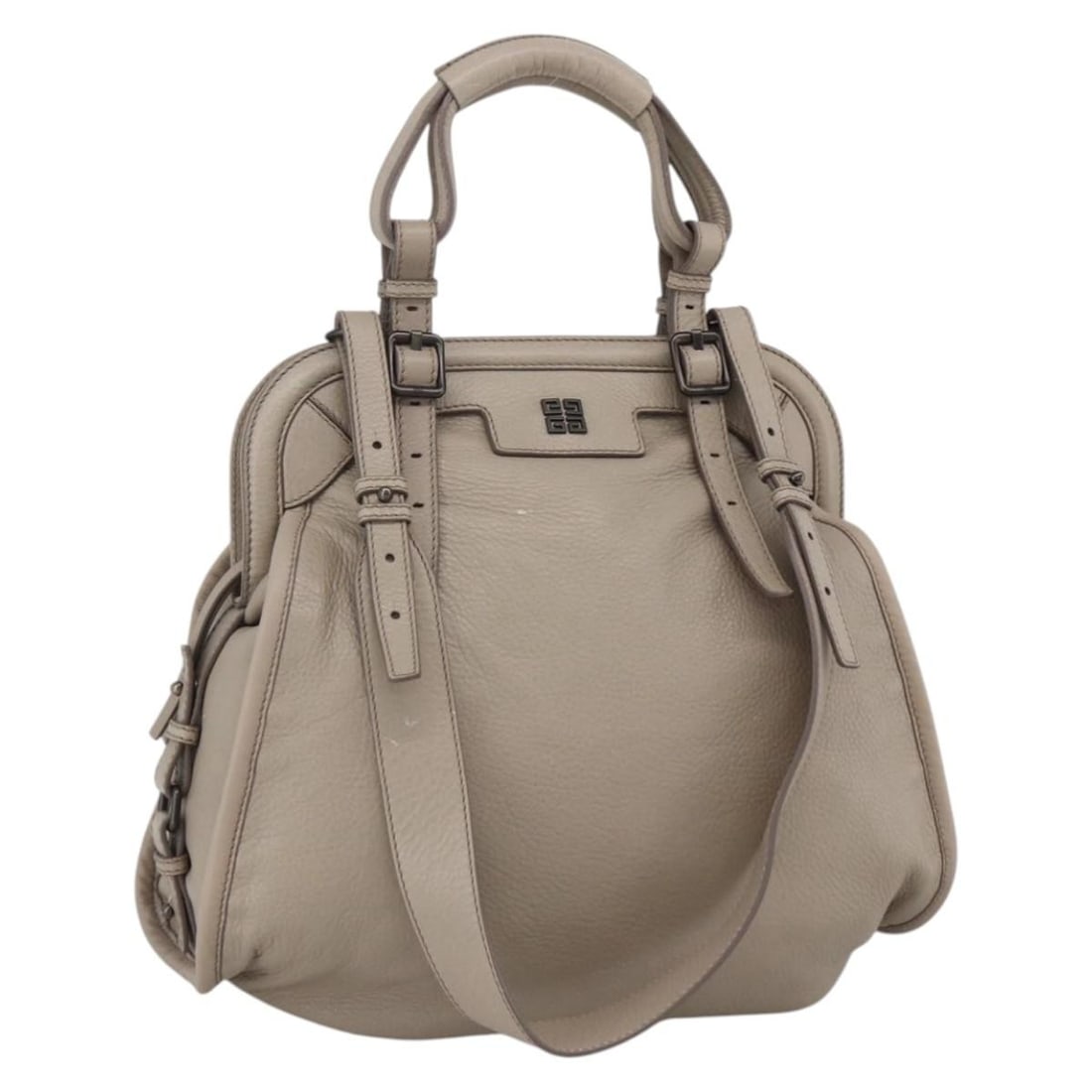 Gray Leather Convertible Handbag with Strap by Givenchy: Gray Leather Convertible Handbag with Strap by Givenchy This Givenchy 2-way handbag is crafted from gray leather and offers versatile carrying options with both handles and a detachable shoulder strap