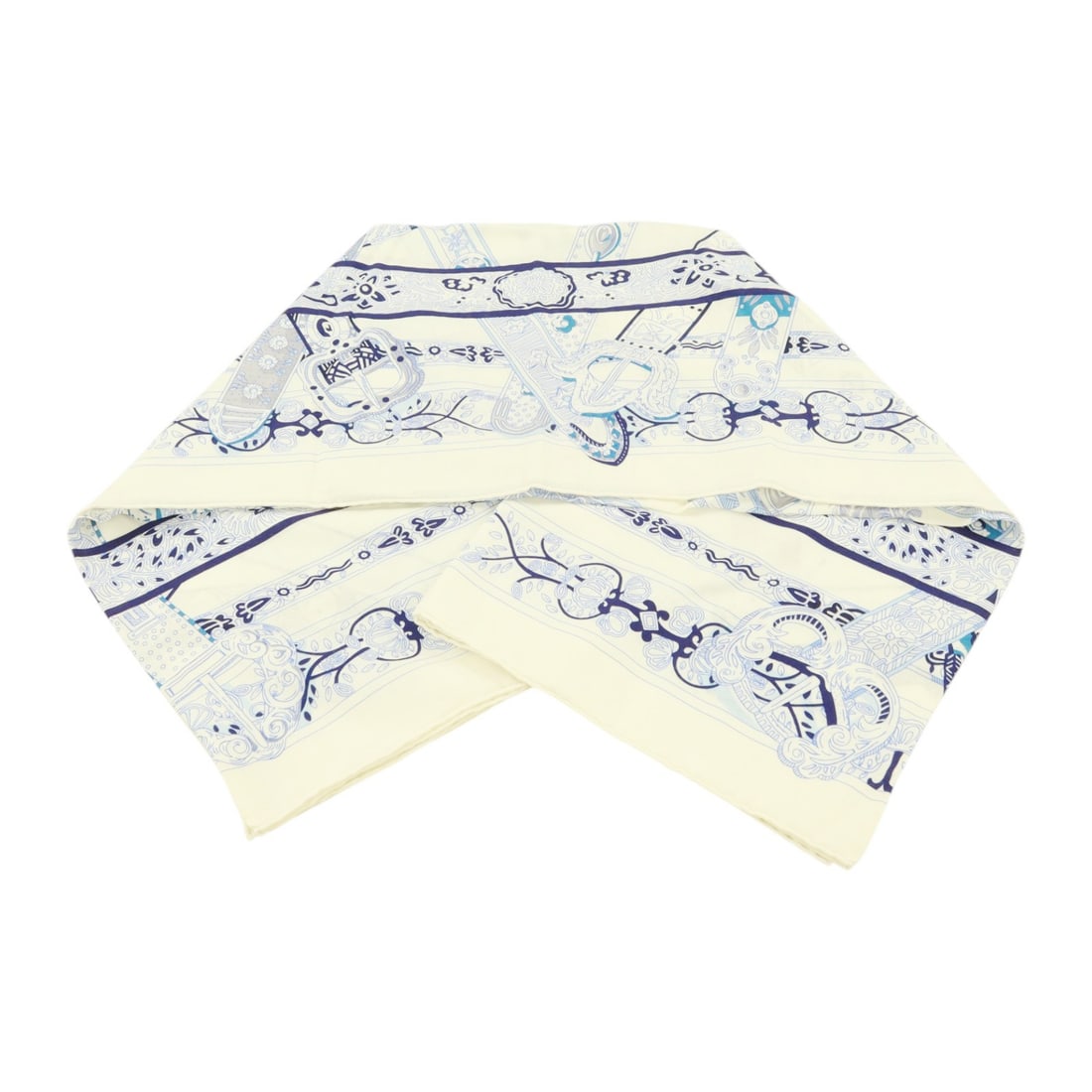 Hermes 140x140 Cashmere Silk White Blue Multicolor Scarf: Hermes 140x140 Cashmere Silk White Blue Multicolor Scarf This Hermes scarf features a luxurious blend of cashmere and silk, offering a soft and elegant accessory. Designed in a white, blue, and multic