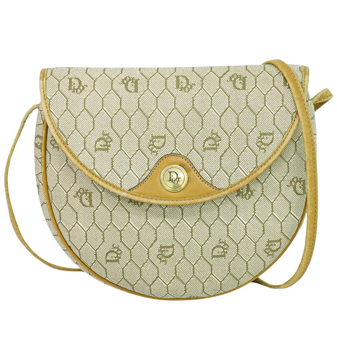 Christian Dior Beige Canvas Honeycomb Shoulder Bag Vintage: Christian Dior Beige Canvas Honeycomb Shoulder Bag Vintage This pre-owned Christian Dior vintage Honeycomb shoulder bag for women features beige canvas construction. It shows signs of use including mi