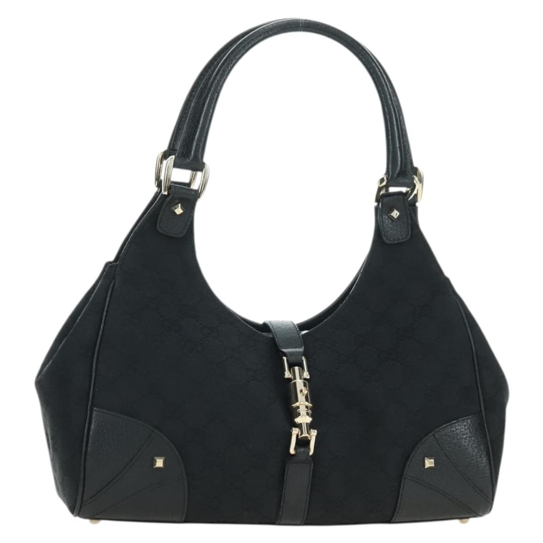 Gucci Jackie black gold GG canvas shoulder bag 124407: Gucci Jackie black gold GG canvas shoulder bag 124407 This GUCCI Jackie Shoulder Bag features the iconic GG Canvas material in black and gold tones. Designed for women, the bag offers a classic silhou