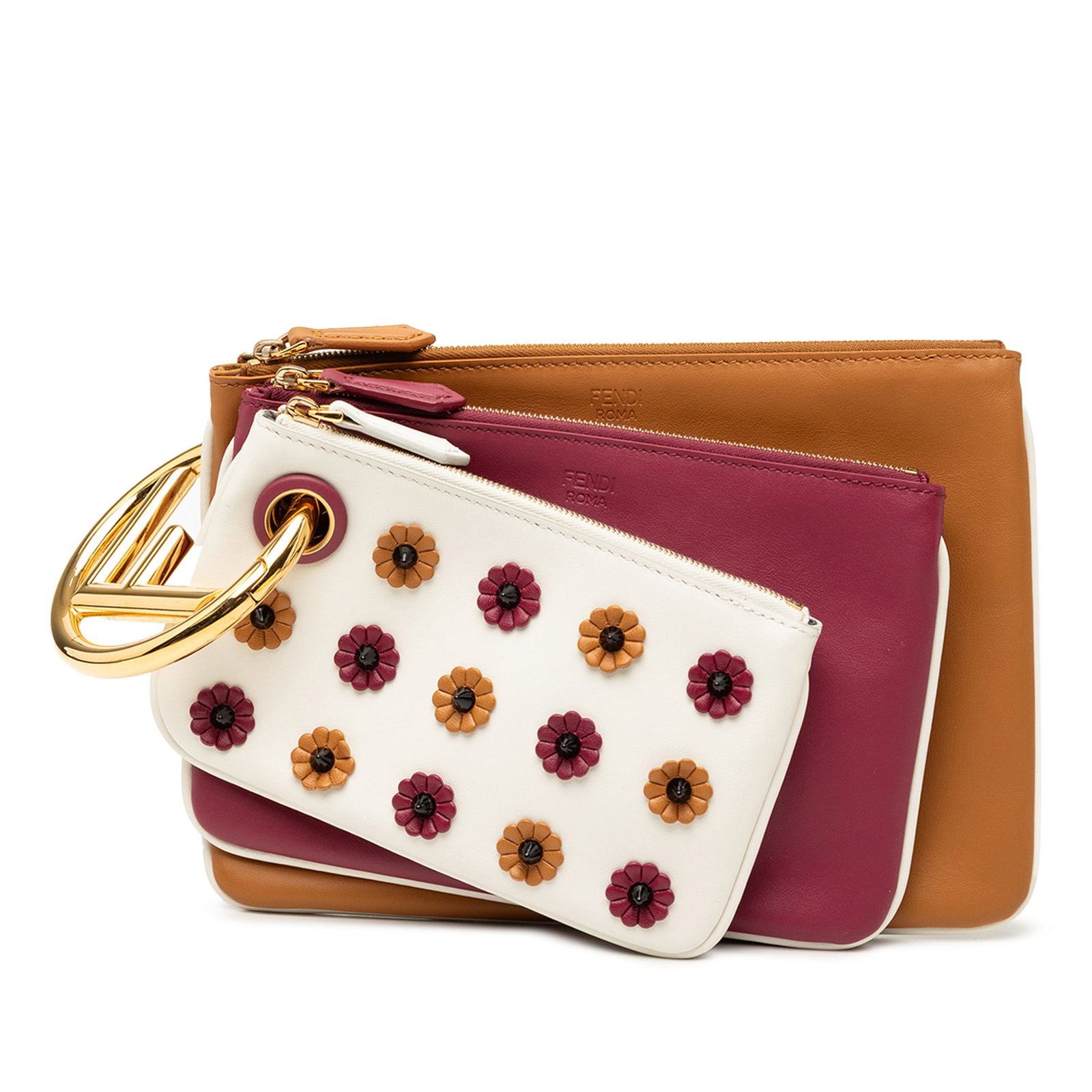Flowerland Triplette White Leather Clutch with Appliques by Fendi (1 of 7)