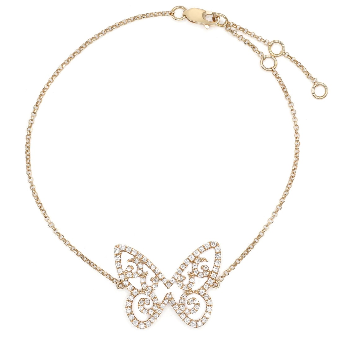 Rachel Koen Diamond Butterfly Chain Bracelet 18K Rose Gold 0.46cttw: Rachel Koen Diamond Butterfly Chain Bracelet 18K Rose Gold 0.46cttw Discover the exquisite charm of the Rachel Koen Diamond Butterfly Chain Bracelet, crafted in luxurious 18K rose gold. This stunning 
