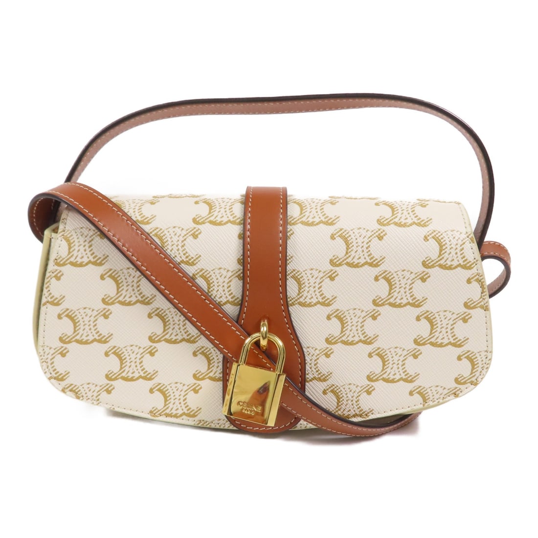 CELINE Tabou 2way Shoulder Bag Coated Canvas White Brown: CELINE Tabou 2way Shoulder Bag Coated Canvas White Brown Introducing the CELINE GHW Tabou Bag, a versatile 2way shoulder bag crafted from PVC coated canvas. Featuring an elegant white exterior, this b