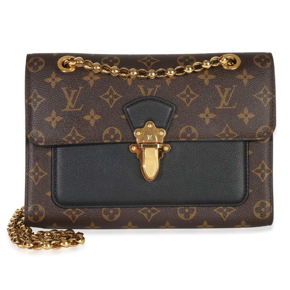 Louis Vuitton Victoire Chain Shoulder Bag in Black Monogram Taurillon Canvas: Louis Vuitton Victoire Chain Shoulder Bag in Black Monogram Taurillon Canvas The Louis Vuitton Victoire Chain Bag features a black monogram Taurillon canvas exterior with gold-tone hardware and a push