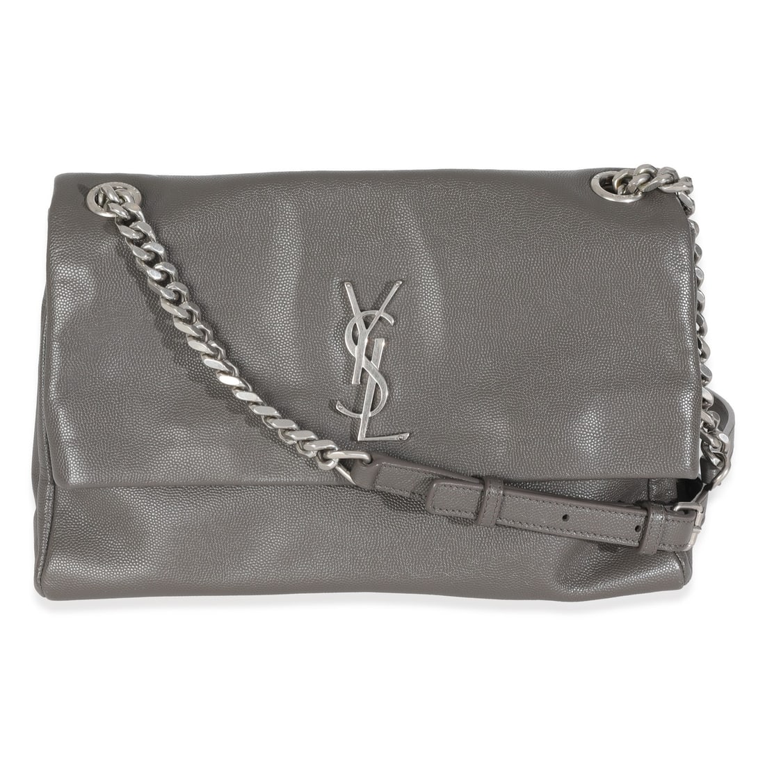 Saint Laurent Medium West Hollywood Monogram Fold Over Bag Gray Leather: Saint Laurent Medium West Hollywood Monogram Fold Over Bag Gray Leather This exquisite Saint Laurent Medium West Hollywood Monogram Fold Over Bag is crafted from high-quality gray grained calfskin lea