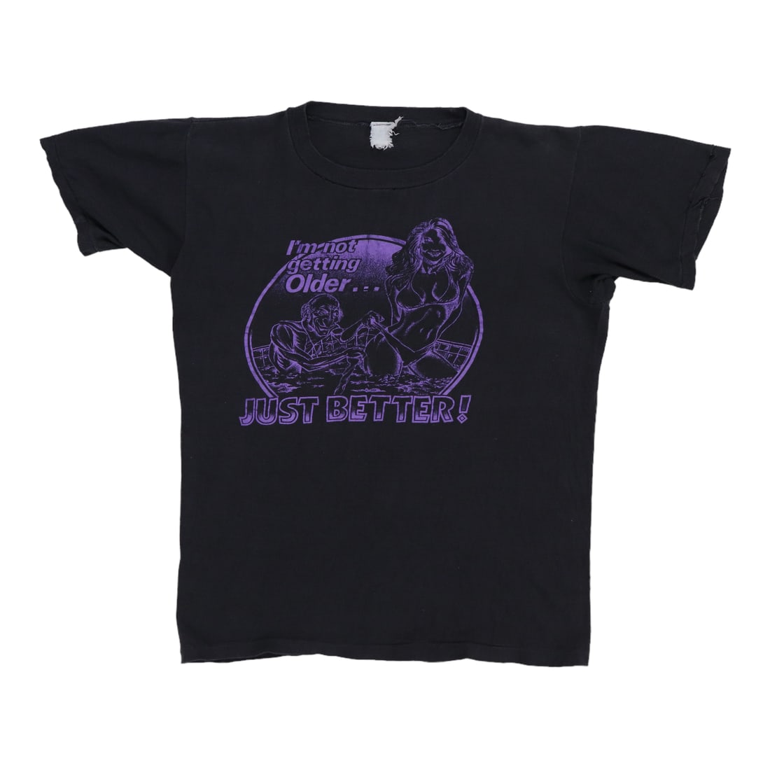 Vintage 1980s Black Cotton Shirt with I'm Not Getting Older Just Better Graphic: Vintage 1980s Black Cotton Shirt with I'm Not Getting Older Just Better Graphic This is an original vintage 1980s "I'm Not Getting Older Just Better" shirt. The shirt is made of 100% cotton and comes 