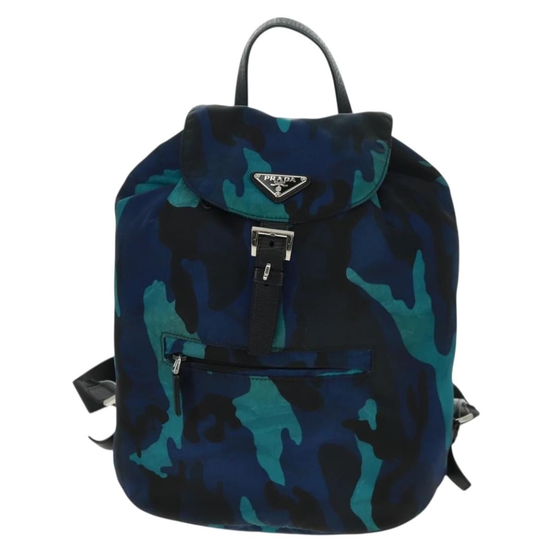Nylon Camouflage Backpack by Prada with Multicolor Design: Nylon Camouflage Backpack by Prada with Multicolor Design This Prada Camouflage Backpack is crafted from durable nylon with a multicolor camouflage pattern, designed for unisex use. It features leathe