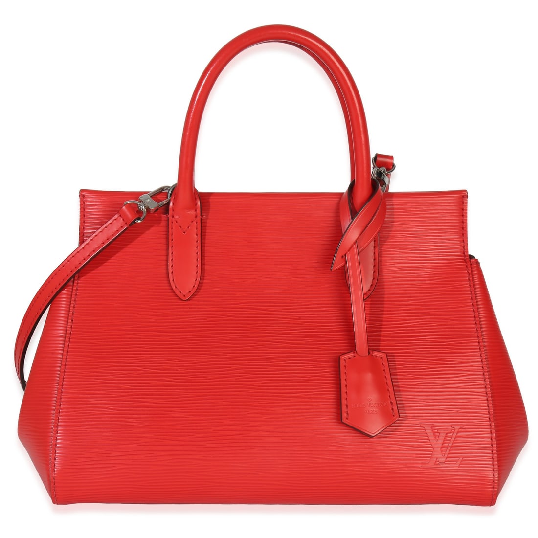Red Epi Leather Marly BB Top Handle Bag with Removable Strap by Louis Vuitton: Red Epi Leather Marly BB Top Handle Bag with Removable Strap by Louis Vuitton This Louis Vuitton Coquelicot Epi Marly BB is a pre-owned top handle handbag crafted from red Epi leather with a red micro