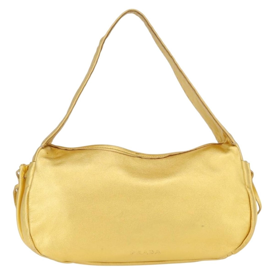 Prada Gold Leather Vintage Shoulder Handbag 28cm Female Italy: Prada Gold Leather Vintage Shoulder Handbag 28cm Female Italy This Prada vintage shoulder bag is crafted from gold-colored leather, designed for women. Made in Italy, the bag features a classic should
