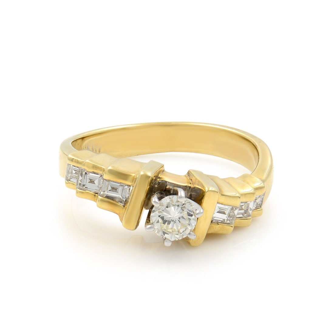 Rachel Koen 14K Yellow Gold Diamond Engagement Ring 0.62 Cttw: Rachel Koen 14K Yellow Gold Diamond Engagement Ring 0.62 Cttw This exquisite engagement ring by Rachel Koen features a stunning design crafted from 14K yellow gold. The centerpiece is a round cut whit