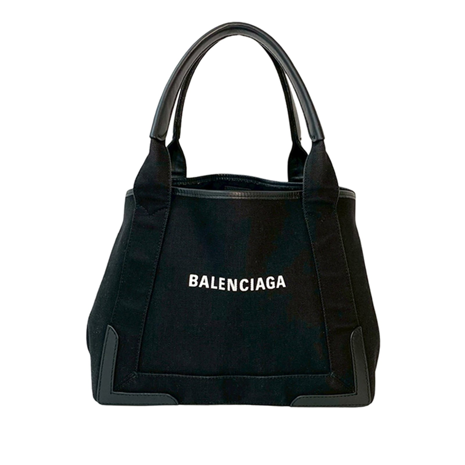 Balenciaga Canvas Navy Cabas S Tote Bag with Leather Trim and Pouch: Balenciaga Canvas Navy Cabas S Tote Bag with Leather Trim and Pouch This Balenciaga Canvas Navy Cabas Tote S features a canvas body with calf leather trim, flat leather handles, an open top with side 
