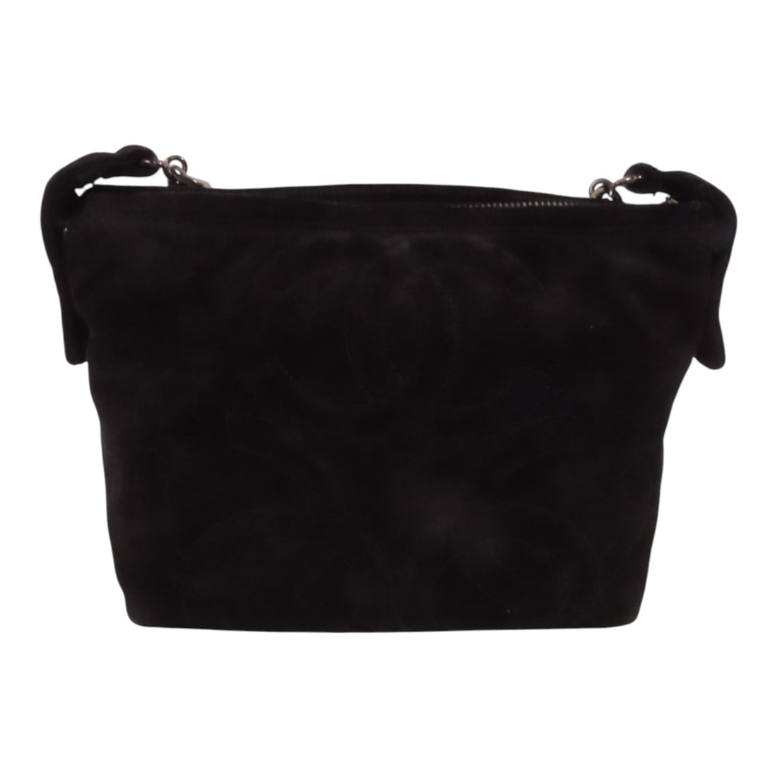 CHANEL Vintage Black Suede Shoulder Bag with Chain: CHANEL Vintage Black Suede Shoulder Bag with Chain This vintage CHANEL shoulder bag is a stylish accessory crafted from black suede, perfect for adding a touch of elegance to any outfit. The bag featu