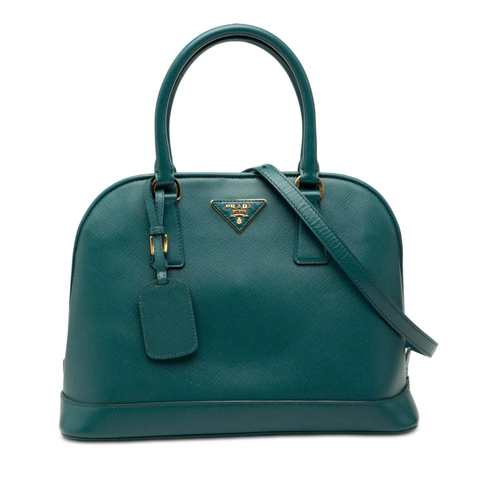 Prada Blue Medium Saffiano Lux Leather Promenade Satchel with Strap (1 of 7)