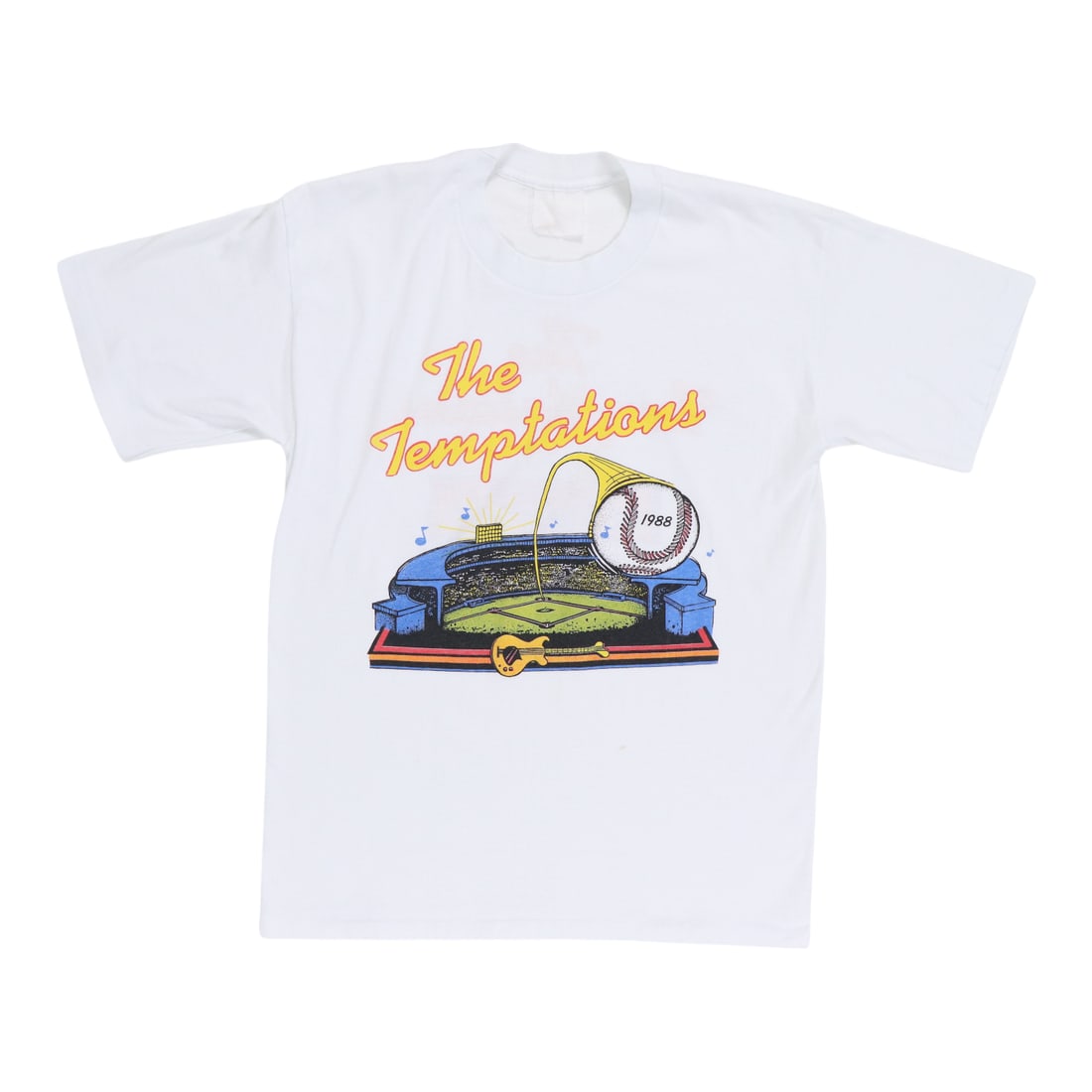 Vintage 1988 The Temptations Concert Tour White Poly Cotton T Shirt: Vintage 1988 The Temptations Concert Tour White Poly Cotton T Shirt This is an original vintage 1988 The Temptations Live In Concert shirt featuring front and back graphics. The shirt is made from a 5