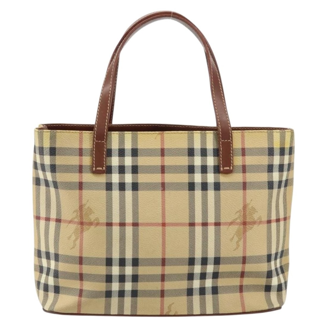 Burberry Haymarket Canvas Nova Check Beige Tote Bag with Top Handles: Burberry Haymarket Canvas Nova Check Beige Tote Bag with Top Handles This Burberry Top Handle Tote features the signature Haymarket check pattern in beige coated canvas. Designed for women, this pre-o