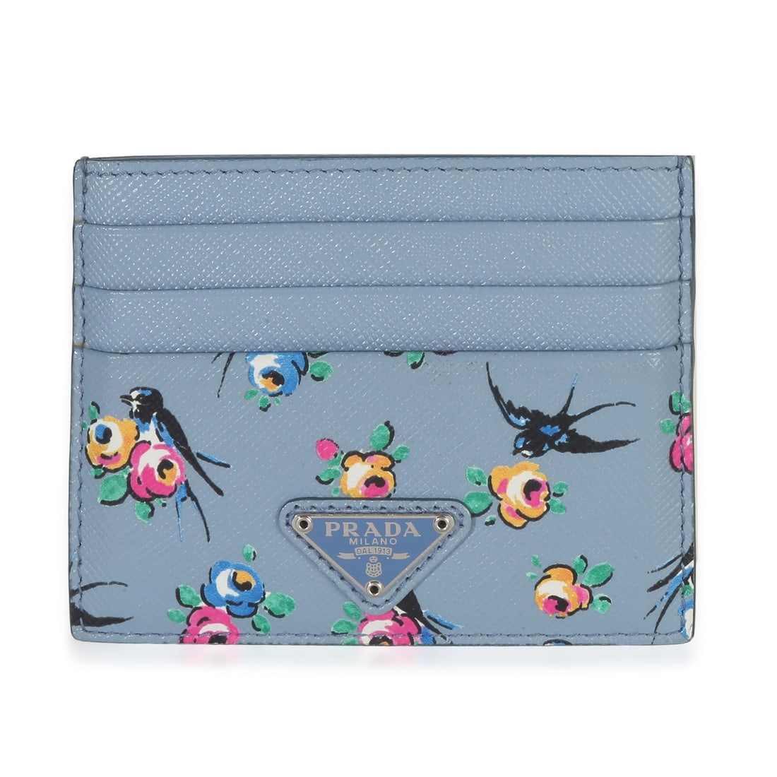 Prada Astral Swallow Saffiano Leather Blue Card Wallet with Box (1 of 8)