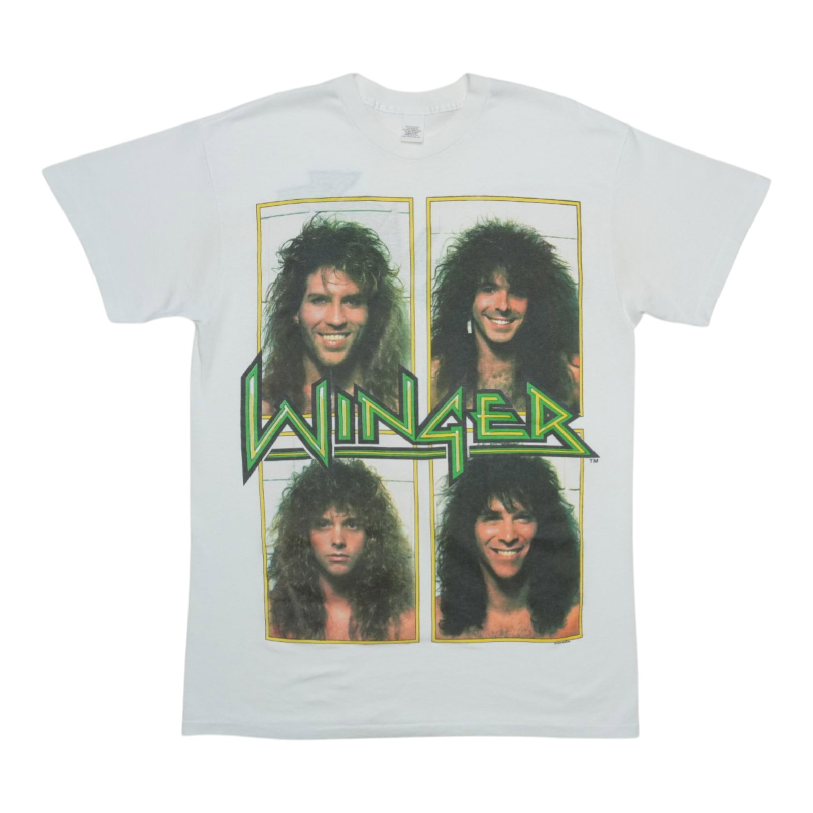 Vintage Winger Band White Graphic Shirt From 1989: Vintage Winger Band White Graphic Shirt From 1989 This is an original vintage 1989 Winger shirt featuring both front and back graphics. The shirt is made from a 50/50 cotton and polyester blend, offer