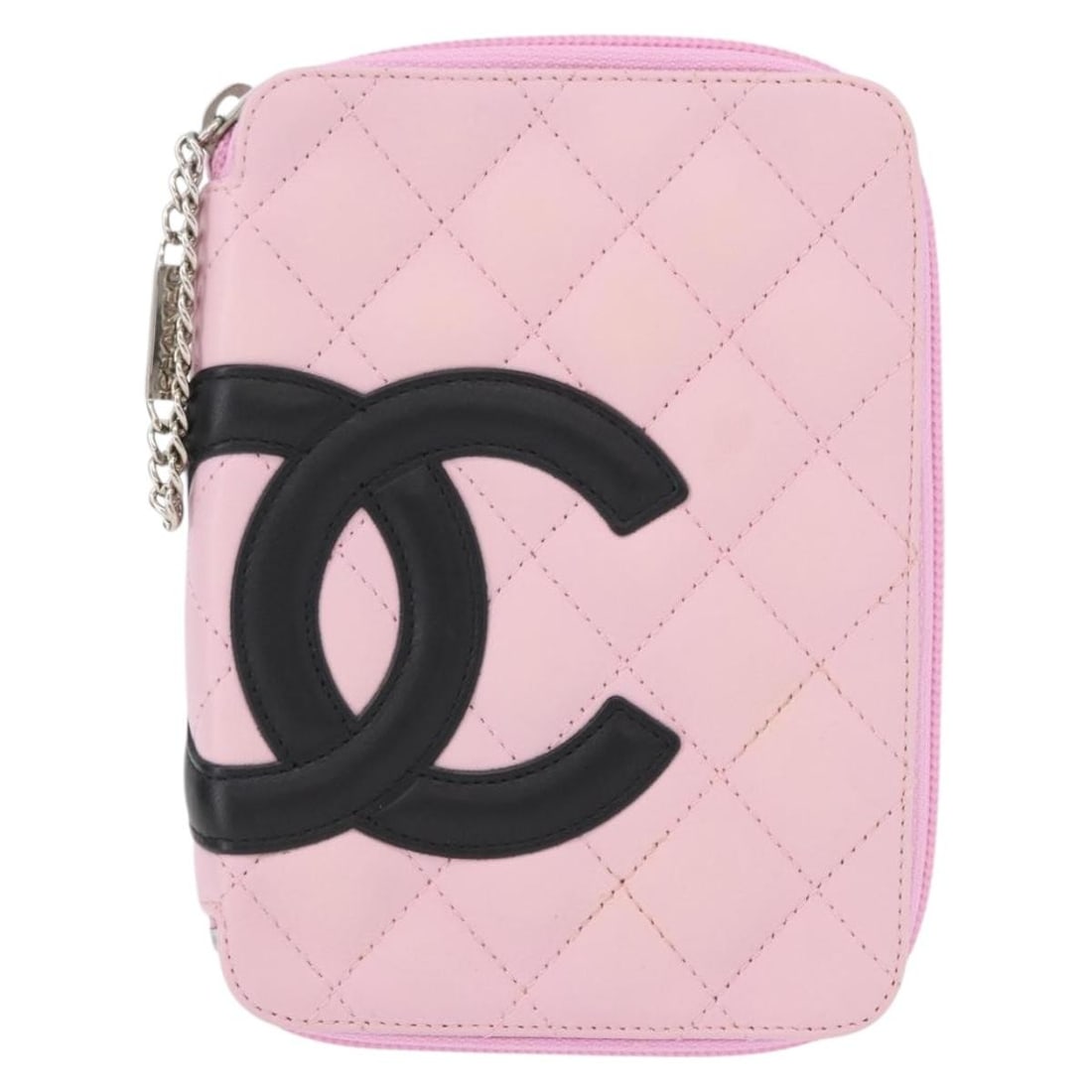 Chanel Pink Cambon Quilted Leather Zip Cosmetic Case: Chanel Pink Cambon Quilted Leather Zip Cosmetic Case This Chanel Cambon Zip Around Cosmetic Case is crafted from quilted pink leather and features a secure zip-around closure. Designed for women, it o