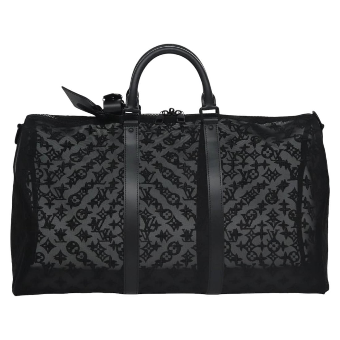 Louis Vuitton Keepall Bandouliere Black Mesh Monogram Nylon Travel Bag: Louis Vuitton Keepall Bandouliere Black Mesh Monogram Nylon Travel Bag This Louis Vuitton Keepall Bandouliere Bag features a see-through mesh monogram design crafted from black nylon. Designed for uni