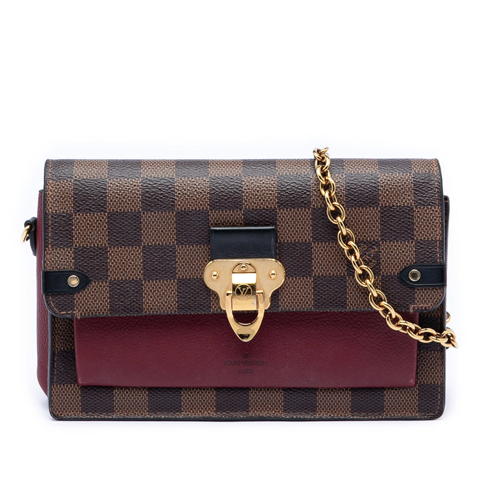 Louis Vuitton Vavin Damier Ebene Chain Wallet Brown Fabric Spain: Louis Vuitton Vavin Damier Ebene Chain Wallet Brown Fabric Spain This Louis Vuitton Vavin Wallet on Chain showcases the iconic Damier Ebene canvas in a brown hue. It features a chain link strap, a fro