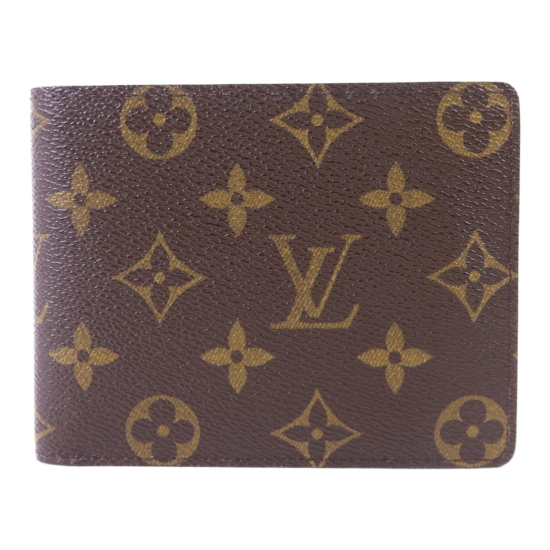 Monogram Bifold Wallet with Gold Hardware by Louis Vuitton M60026: Monogram Bifold Wallet with Gold Hardware by Louis Vuitton M60026 This Louis Vuitton bifold wallet features the iconic monogram pattern on brown PVC coated canvas. Designed for men, it offers both sty