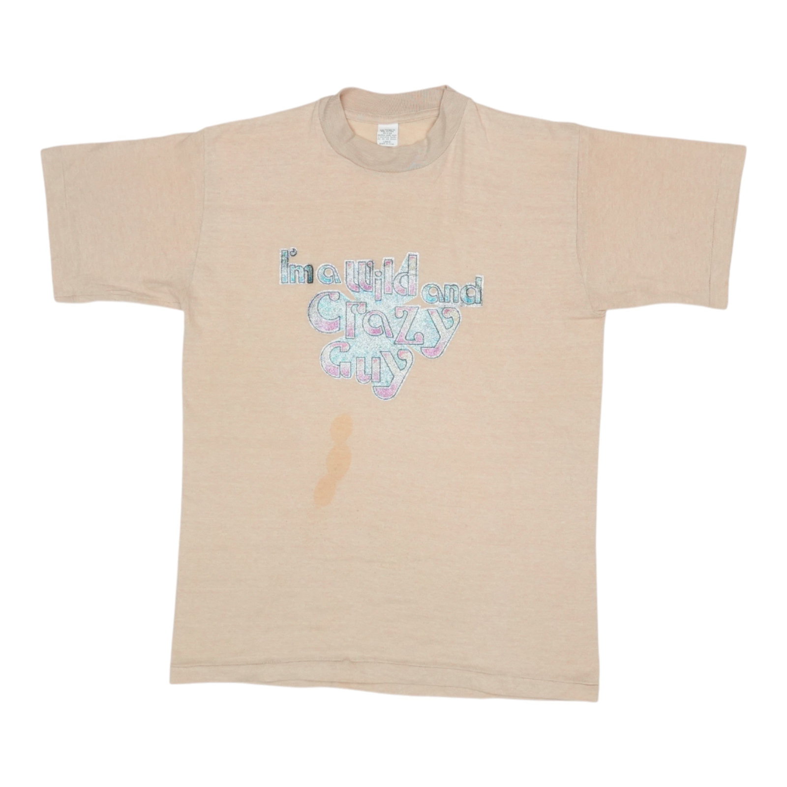 Vintage 1970s Tan Poly Cotton Wild and Crazy Guy T Shirt (1 of 5)