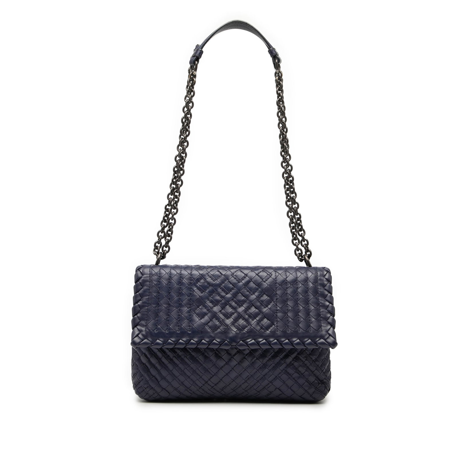 Bottega Veneta Olimpia Small Blue Woven Leather Shoulder Bag: Bottega Veneta Olimpia Small Blue Woven Leather Shoulder Bag Discover the elegance of the Bottega Veneta Small Nappa Intrecciato Stitched Olimpia Shoulder Bag, crafted from luxurious woven leather. Th