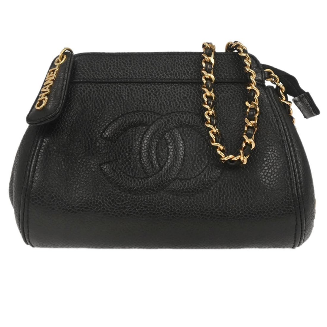Small Chanel Shoulder Bag in Black Calfskin Leather with Strap: Small Chanel Shoulder Bag in Black Calfskin Leather with Strap This Chanel shoulder bag is crafted from black calfskin leather and features a small size with a structured silhouette. The bag is design