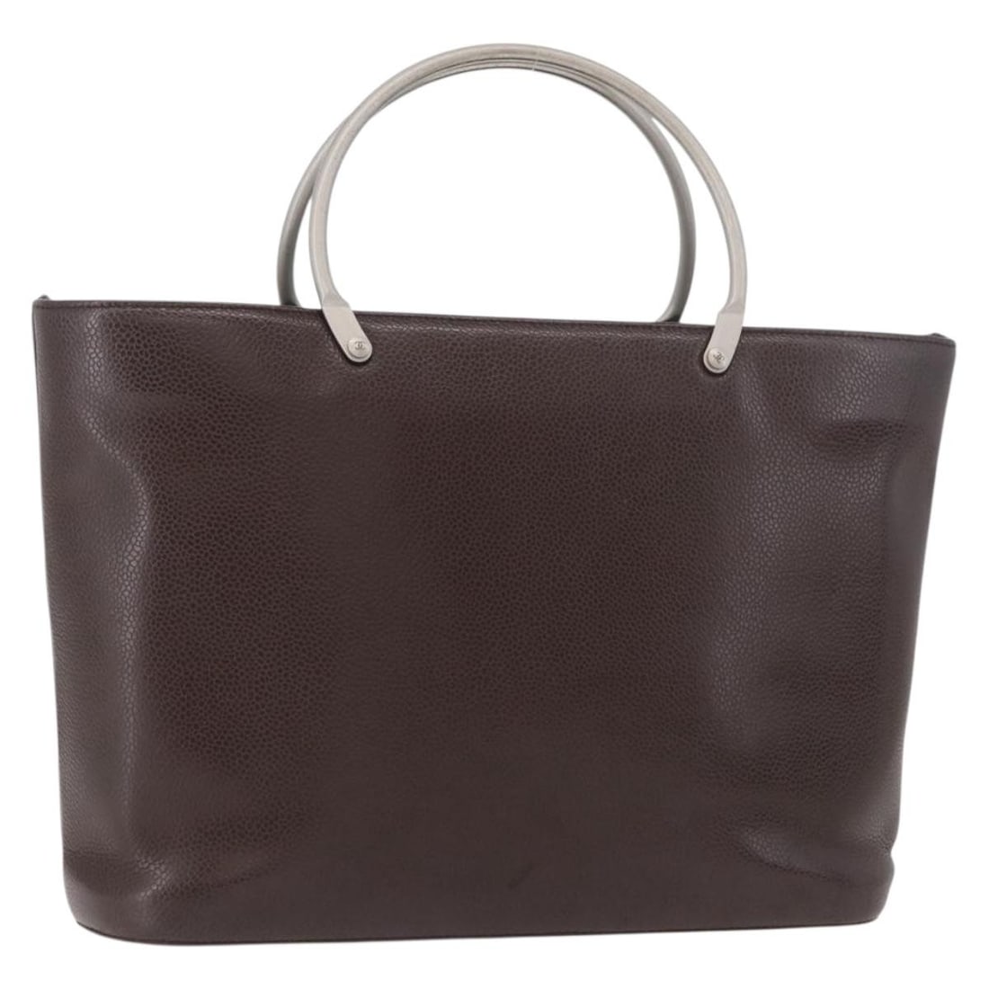 CHANEL Brown Silver Leather Handbag with Dust Bag: CHANEL Brown Silver Leather Handbag with Dust Bag This CHANEL handbag is crafted from brown leather with silver-tone accents. Designed for women, it features a structured silhouette with a handle drop