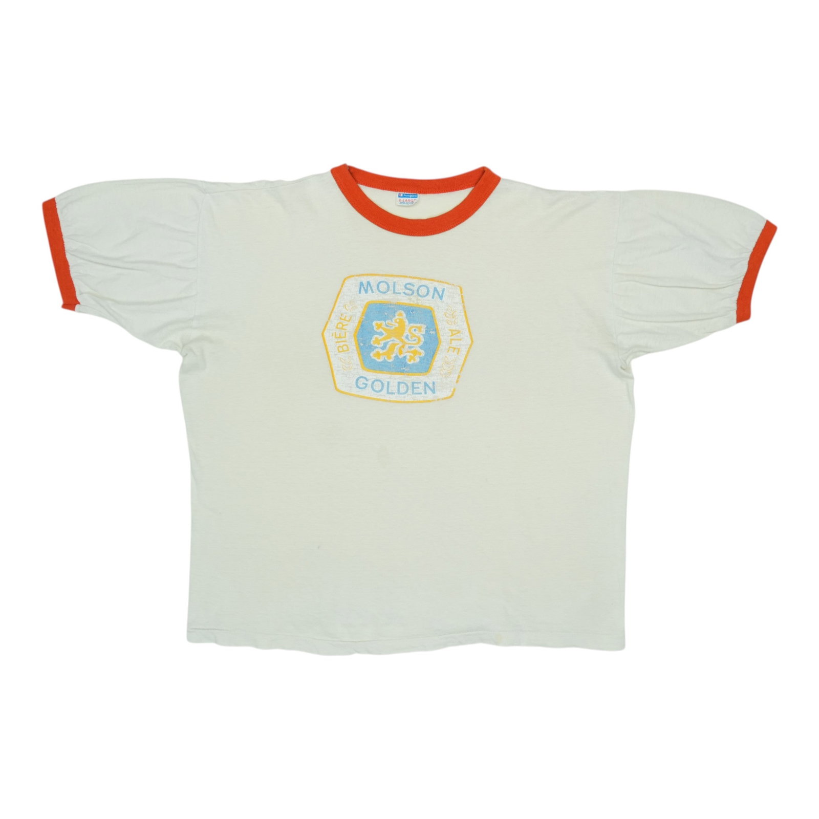 Vintage 1970s Blue Bar Shirt Molson Golden Beer Champion Graphics: Vintage 1970s Blue Bar Shirt Molson Golden Beer Champion Graphics This is an original vintage 1970s Molson Golden Beer Champion blue bar shirt, featuring front and back graphics. The shirt is made fro