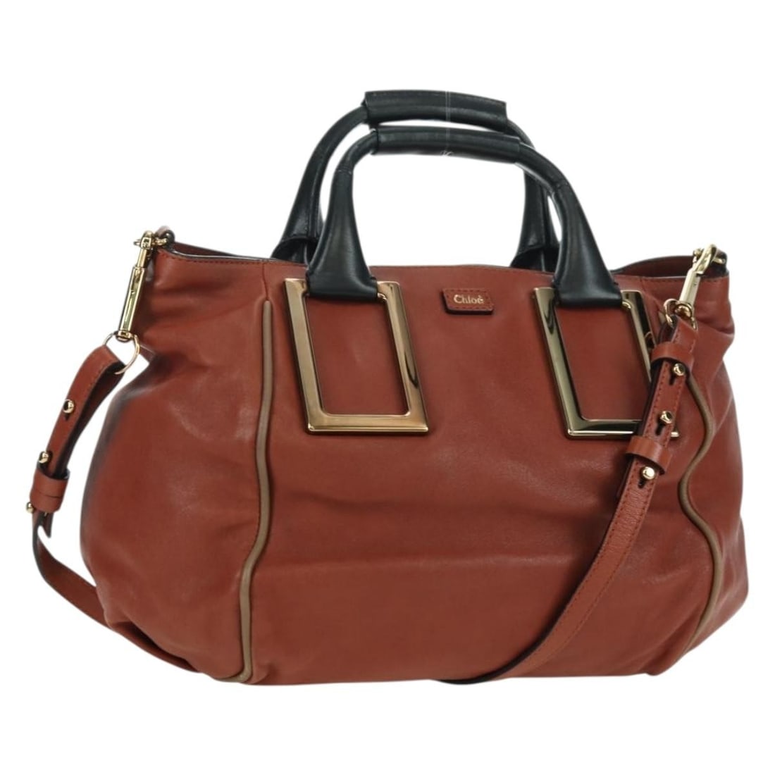Chloe brown gold leather shoulder handbag with dust bag: Chloe brown gold leather shoulder handbag with dust bag This Chloe Etel 2-way handbag is crafted from brown and gold leather, offering versatility with both a handle and a detachable shoulder strap. T