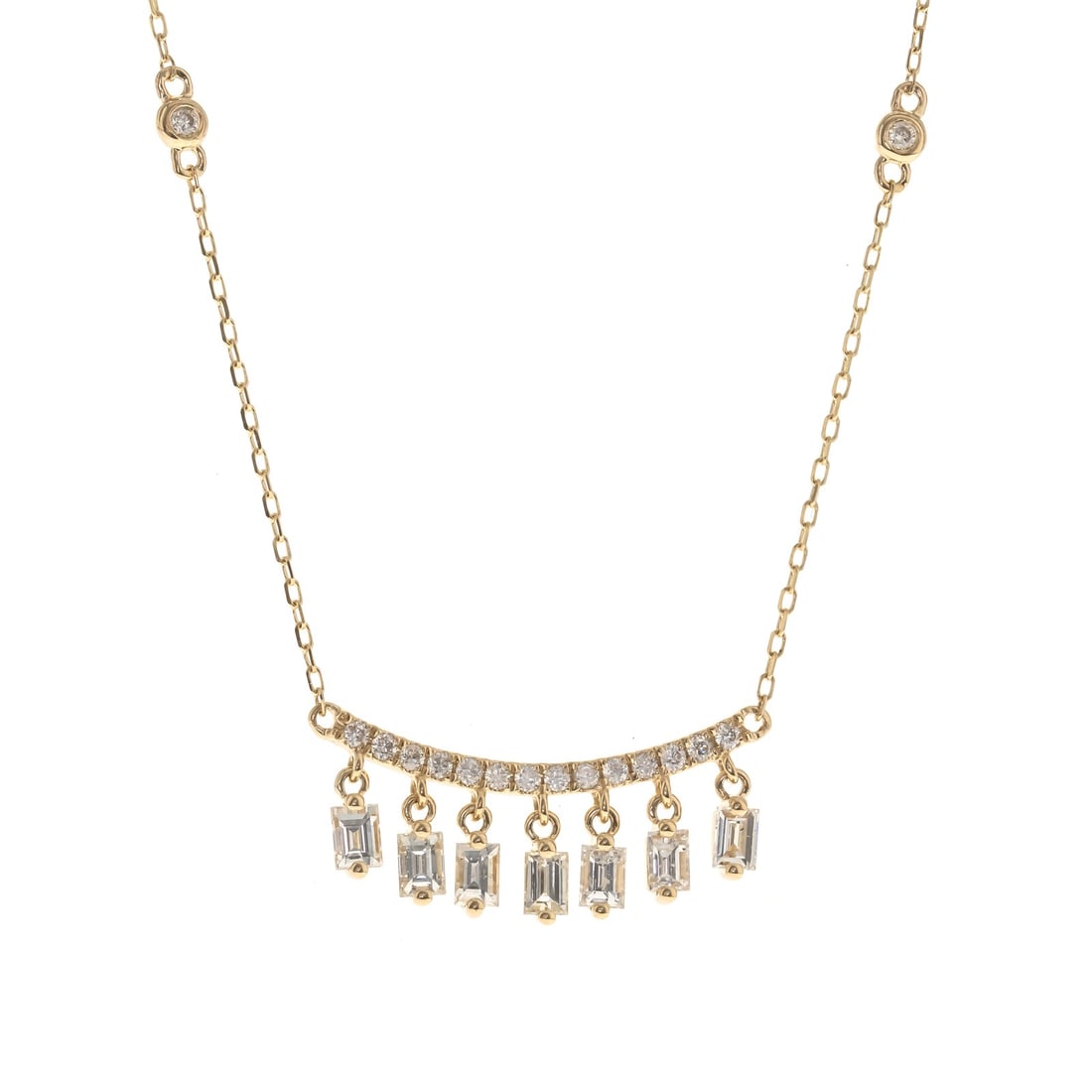 Fringe Collection 14K Yellow Gold Necklace with 0.64ct Diamonds: Fringe Collection 14K Yellow Gold Necklace with 0.64ct Diamonds This pre-owned necklace features a fringe design crafted in 14K yellow gold. The necklace is set with white diamonds totaling 0.64 carat