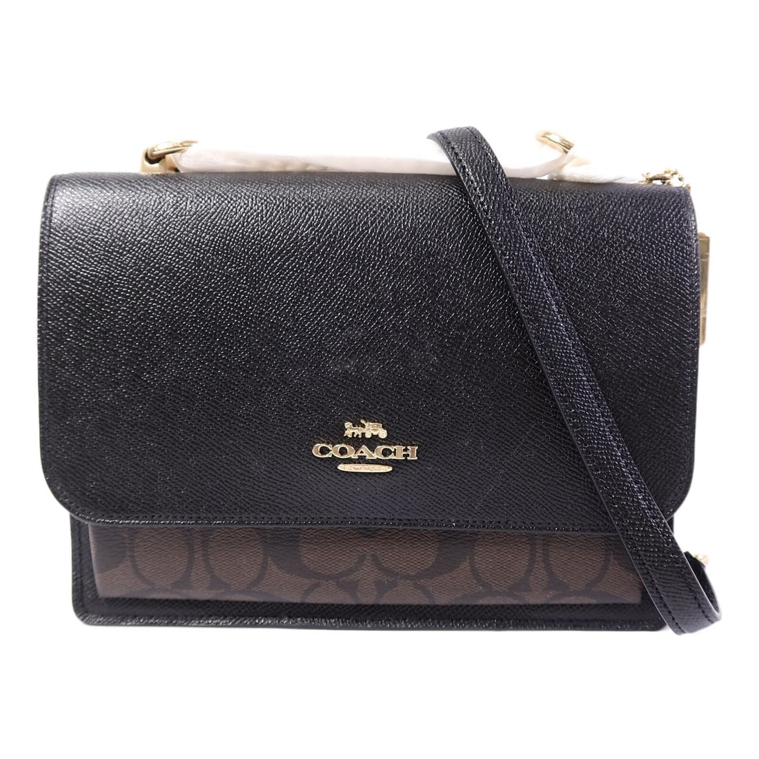 COACH Black Calfskin Chain Shoulder Bag GHW: COACH Black Calfskin Chain Shoulder Bag GHW This COACH shoulder bag is crafted from black calfskin leather and features gold-tone hardware. Designed for women, it has a compact silhouette with a heigh