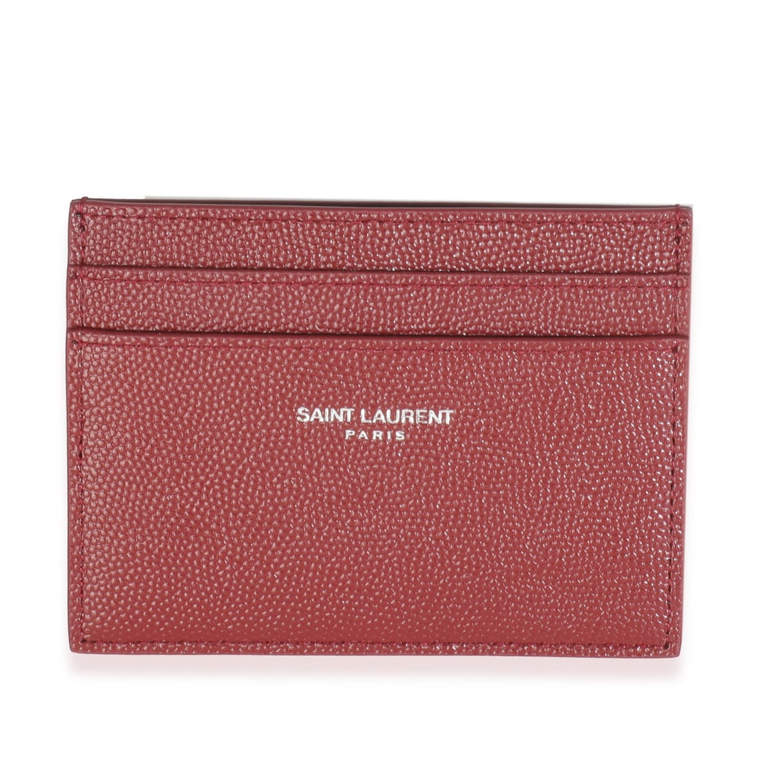 Red Leather Saint Laurent Grain De Poudre Card Holder Wallet: Red Leather Saint Laurent Grain De Poudre Card Holder Wallet This Saint Laurent Wine Grain De Poudre credit card case features a sleek red leather exterior and an open top design. Crafted in Italy in 