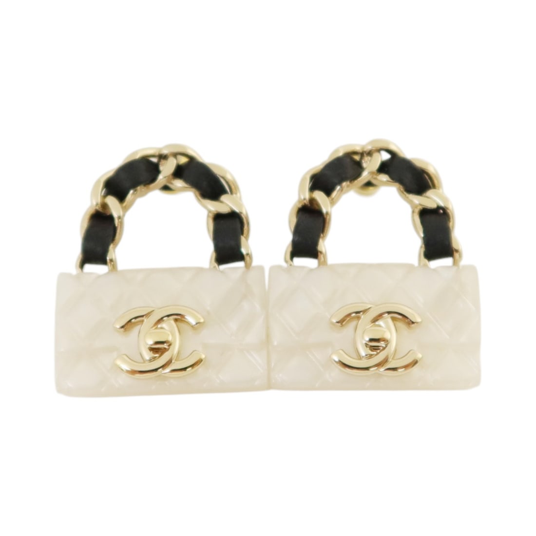 Chanel Pierced Earrings with CC Logo Leather and Metal in Gold White Black: Chanel Pierced Earrings with CC Logo Leather and Metal in Gold White Black These CHANEL CC earrings feature a combination of leather, PVC, and metal in gold, white, and black tones. Designed for pierc