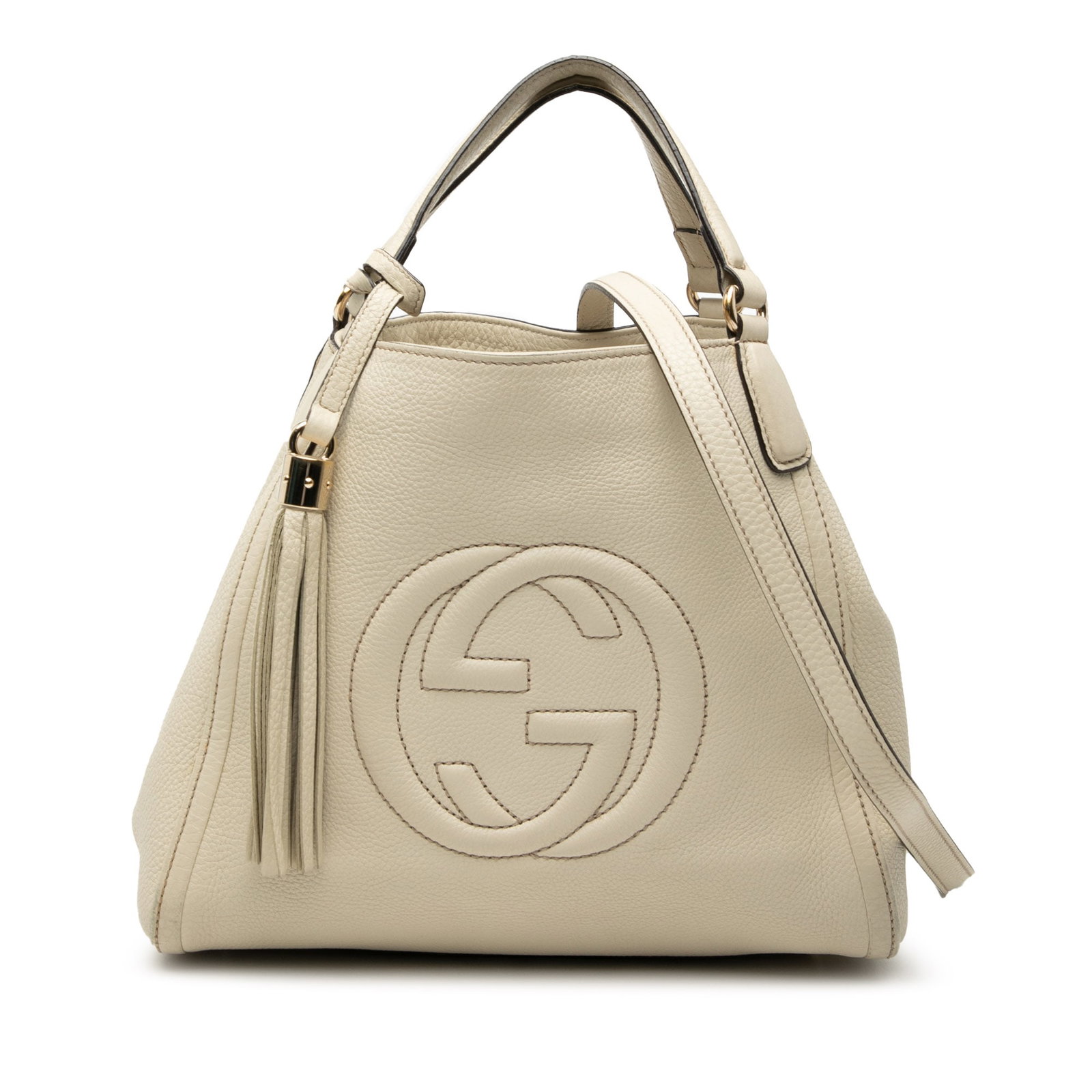 Brown Leather Soho Satchel Bag by Gucci with Detachable Strap: Brown Leather Soho Satchel Bag by Gucci with Detachable Strap This Gucci Small Leather Soho Satchel is crafted in brown leather and features flat leather handles, a detachable leather strap, an open t