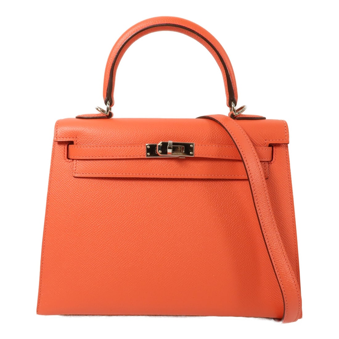 Hermes Kelly 25 Epsom Leather 2 Way Shoulder Bag: Hermes Kelly 25 Epsom Leather 2 Way Shoulder Bag This Hermes Kelly 25 2-way shoulder bag is crafted from Veau Epsom calfskin leather in a striking orange hue, known as Rose Jaipur. Designed for versat