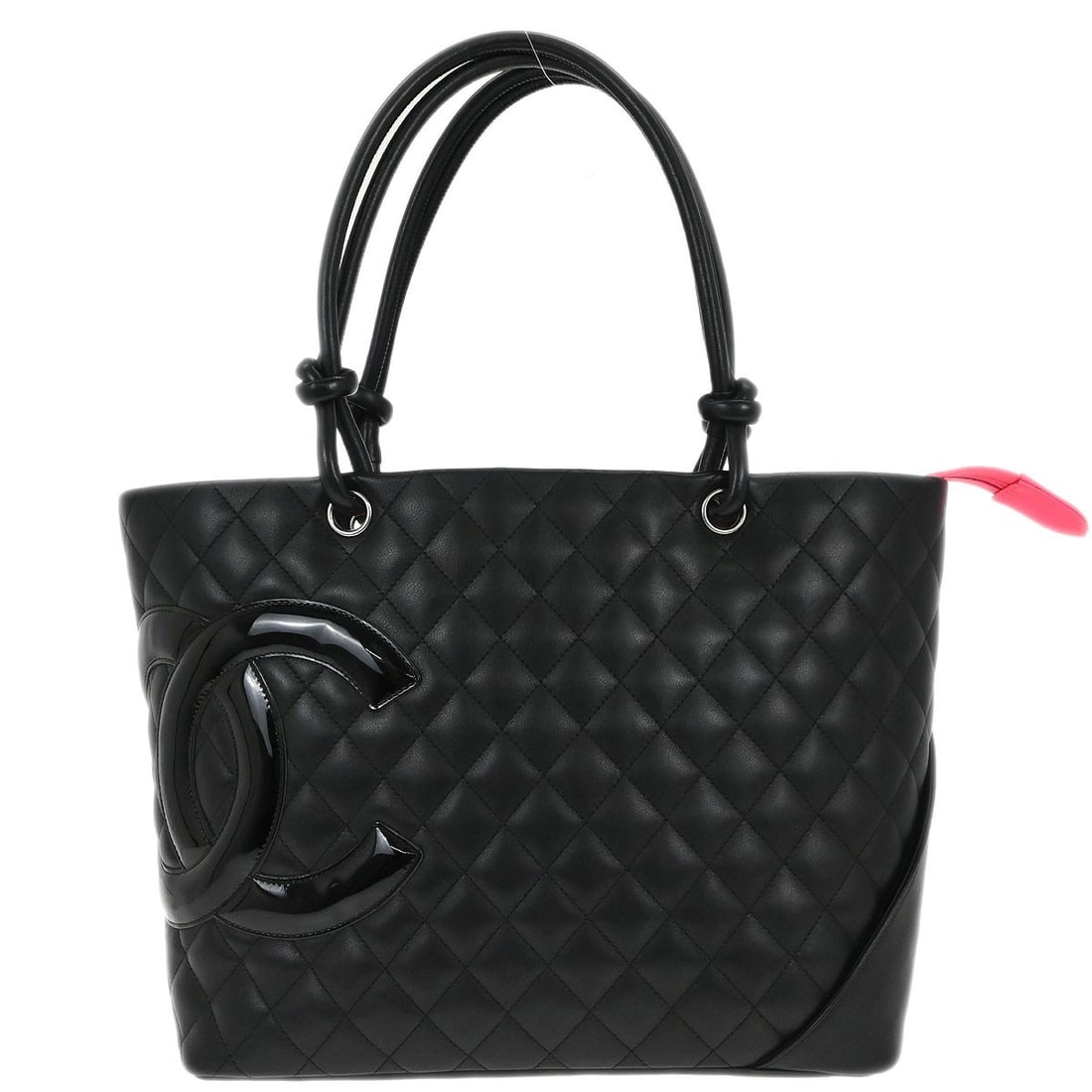 Cambon Ligne Black Quilted Calfskin Tote by Chanel: Cambon Ligne Black Quilted Calfskin Tote by Chanel This Chanel Cambon Ligne tote handbag is crafted from black calfskin leather with a quilted matelasse pattern and features silver-tone hardware. The 